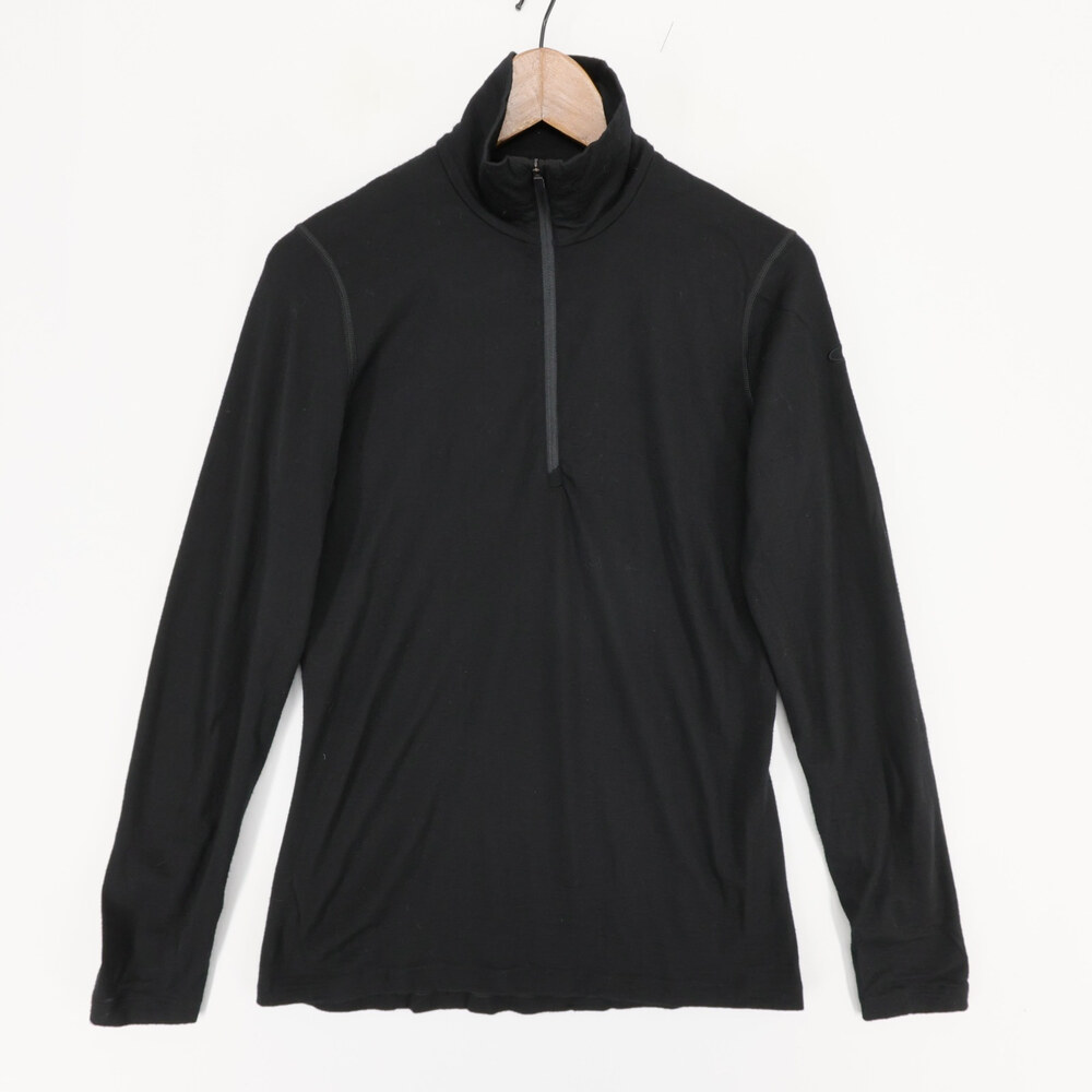 Icebreaker 200 Oasis Base Layer Top Womens L Black Half Zip Merino Long Sleeve